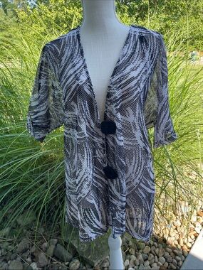 JM Collection Beach Swim Cover-Up Black and White Mesh Sz XL